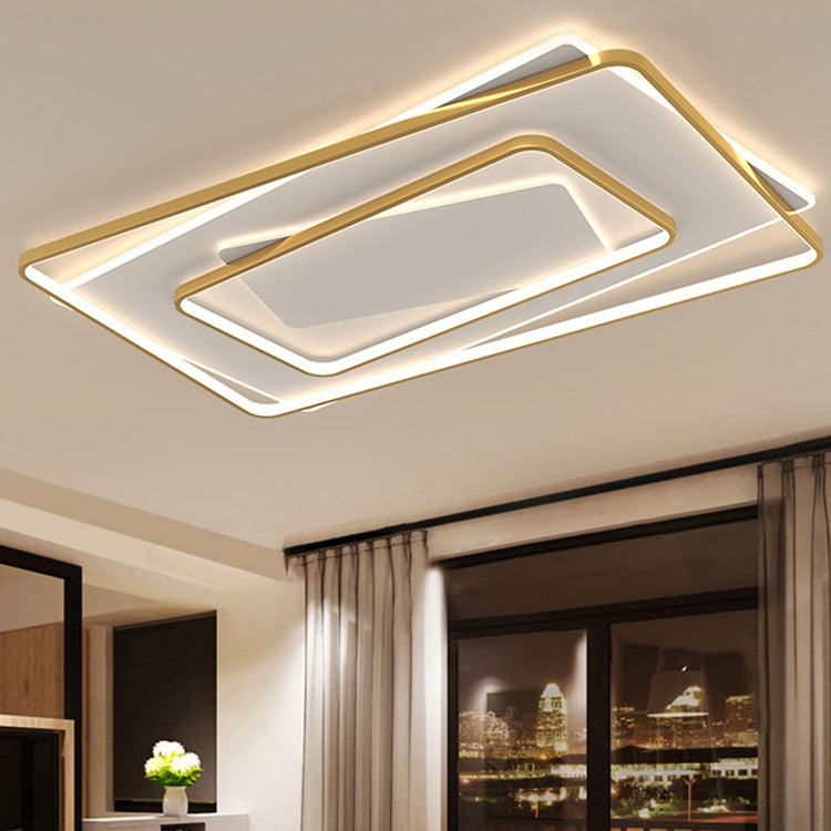 Gold Square LED Flush Mounted Ceiling Lights Contemporary Lighting Fixture for Living Room