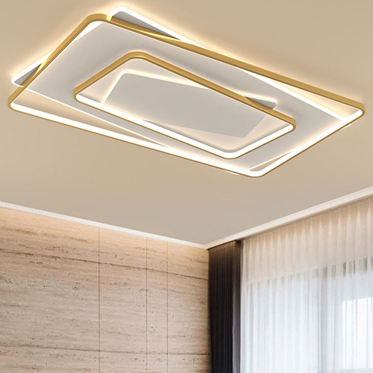 Gold Square LED Flush Mounted Ceiling Lights Contemporary Lighting Fixture for Living Room