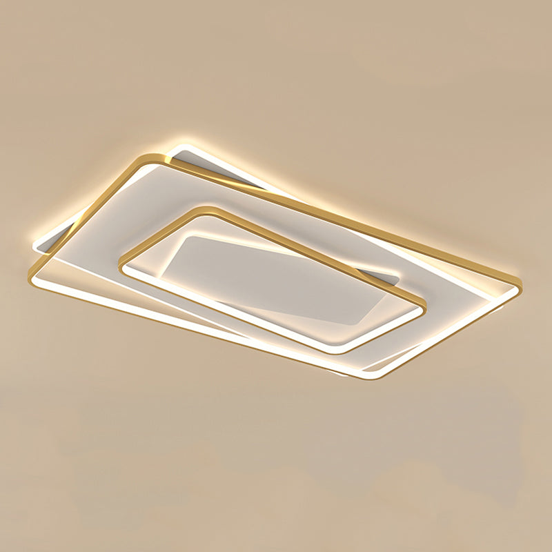 Gold Square LED Flush Mounted Ceiling Lights Contemporary Lighting Fixture for Living Room