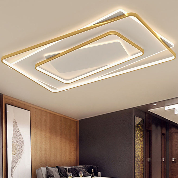 Gold Square LED Flush Mounted Ceiling Lights Contemporary Lighting Fixture for Living Room