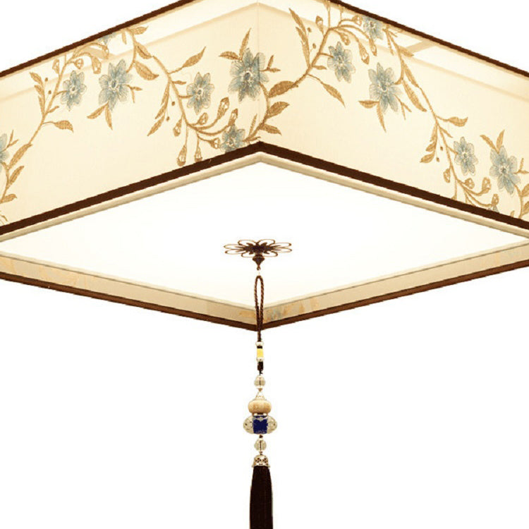 Geometry Shape Ceiling Lamp Tradition Iron Flush Mount with Fabric Lampshade for Corridor