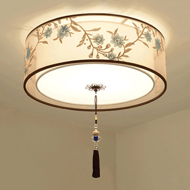 Geometry Shape Ceiling Lamp Tradition Iron Flush Mount with Fabric Lampshade for Corridor