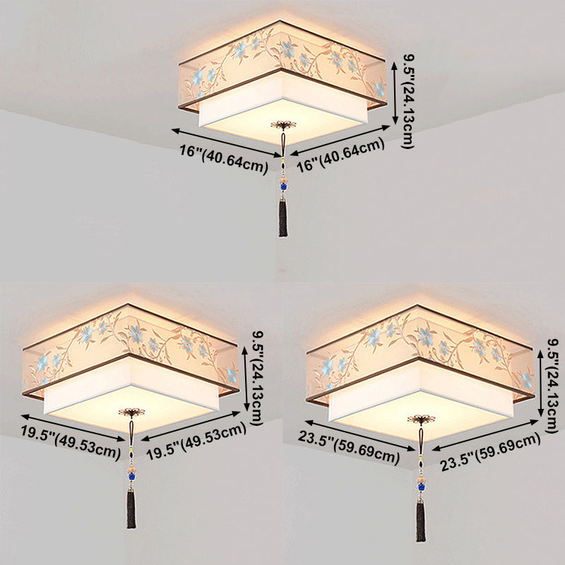 Geometry Shape Ceiling Lamp Tradition Iron Flush Mount with Fabric Lampshade for Corridor