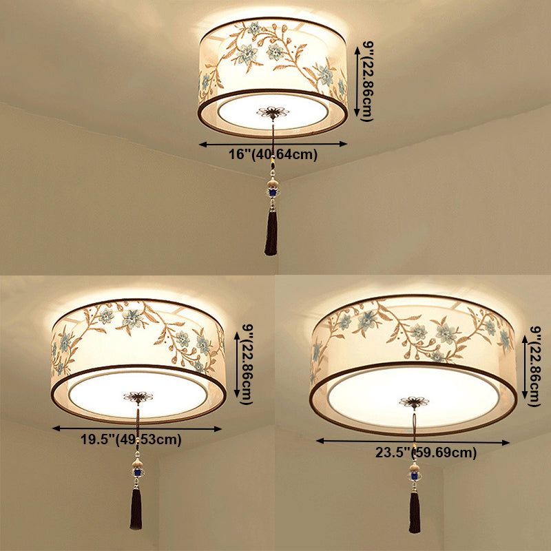 Geometry Shape Ceiling Lamp Tradition Iron Flush Mount with Fabric Lampshade for Corridor