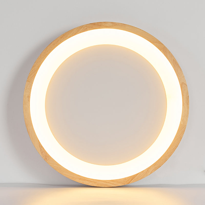 Round Shape LED Ceiling Lamp Modern Wood 1 Light Flush Mount for Bedroom