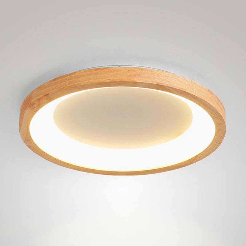 Round Shape LED Ceiling Lamp Modern Wood 1 Light Flush Mount for Bedroom