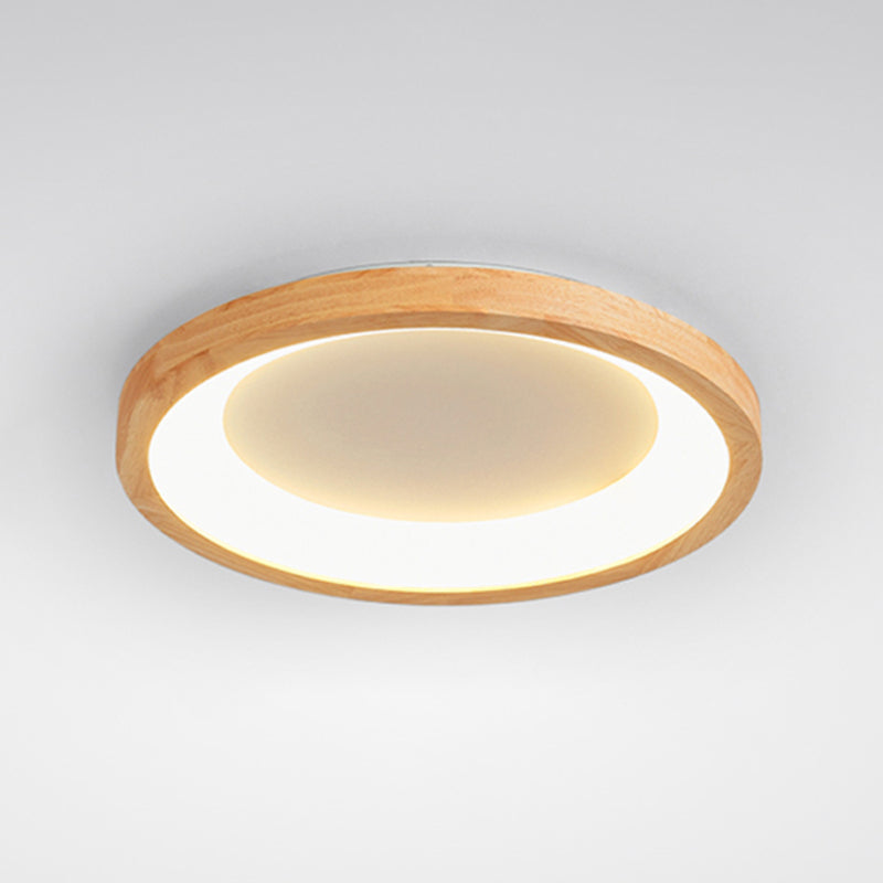 Round Shape LED Ceiling Lamp Modern Wood 1 Light Flush Mount for Bedroom