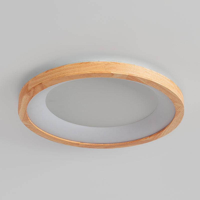 Round Shape LED Ceiling Lamp Modern Wood 1 Light Flush Mount for Bedroom