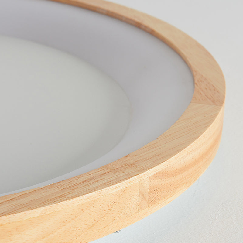 Round Shape LED Ceiling Lamp Modern Wood 1 Light Flush Mount for Bedroom