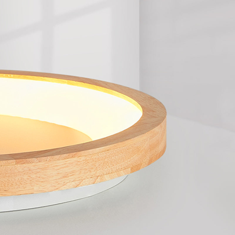 Round Shape LED Ceiling Lamp Modern Wood 1 Light Flush Mount for Bedroom