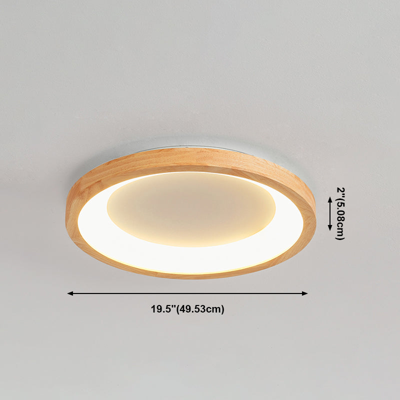 Round Shape LED Ceiling Lamp Modern Wood 1 Light Flush Mount for Bedroom