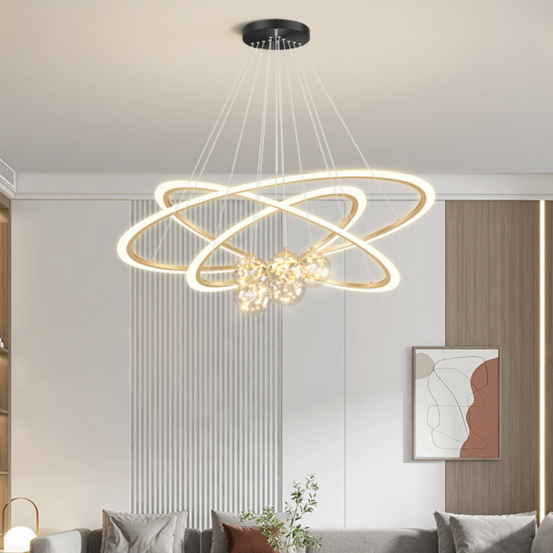 LED Hanging Pendant Light Fixture Modern Chandelier with Acrylic Shade for Living Room