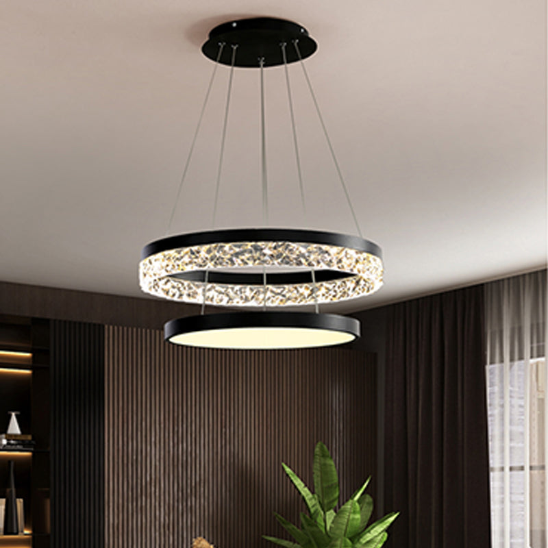 Modern Chandelier LED Hanging Pendant Light Fixture with Acrylic Shade for Living Room