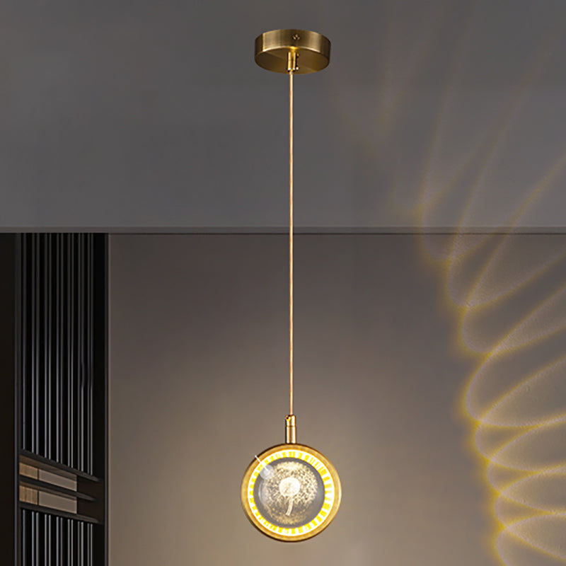 Round Shape Metal Hanging Ceiling Light Modern Style 1 Light Pendant Light Fixture in Gold