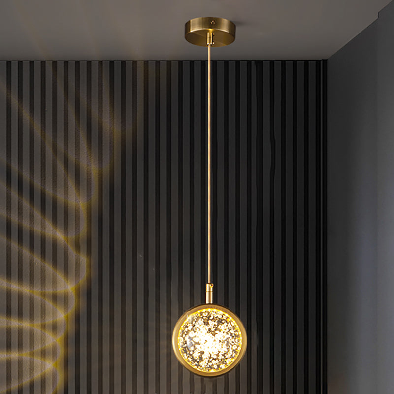 Round Shape Metal Hanging Ceiling Light Modern Style 1 Light Pendant Light Fixture in Gold