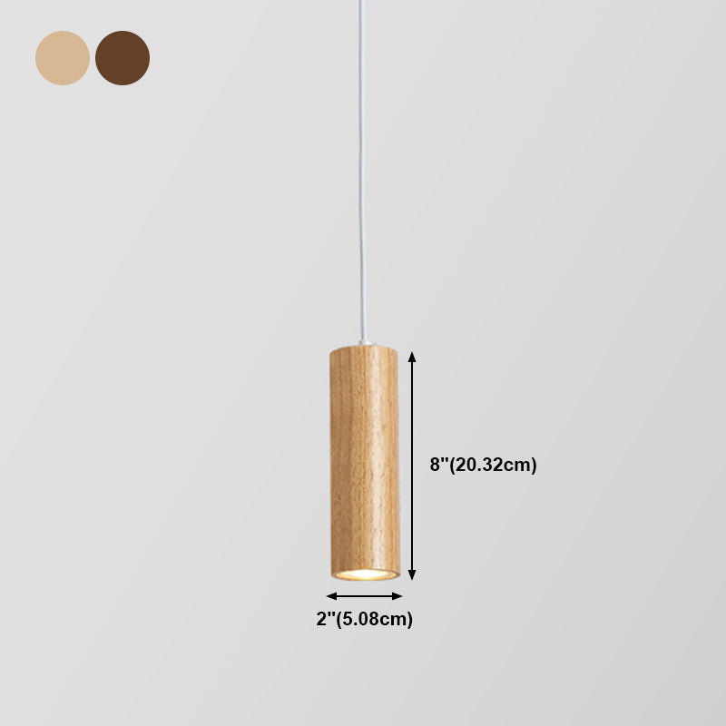 Wood Cylindrical Shape Pendant Lighting Modern Style 1 Light Hanging Lights for Bedroom