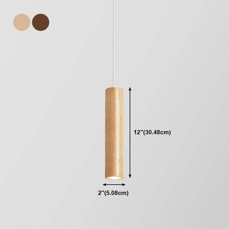 Wood Cylindrical Shape Pendant Lighting Modern Style 1 Light Hanging Lights for Bedroom