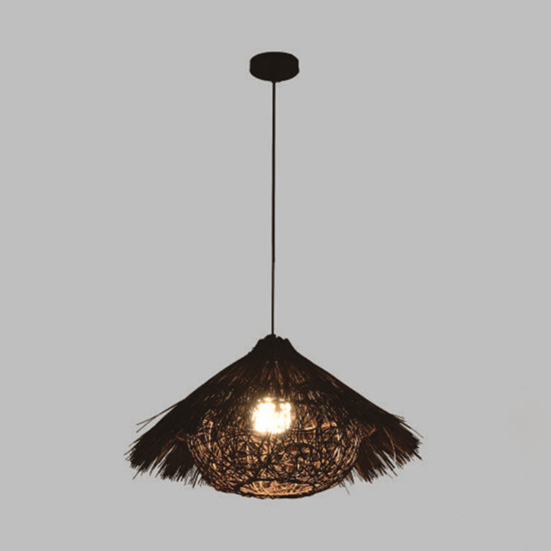 Rattan Bird's Nest Shade Hanging Lights Modern Style 1 Head Hanging Mount Fixture for Restaurant