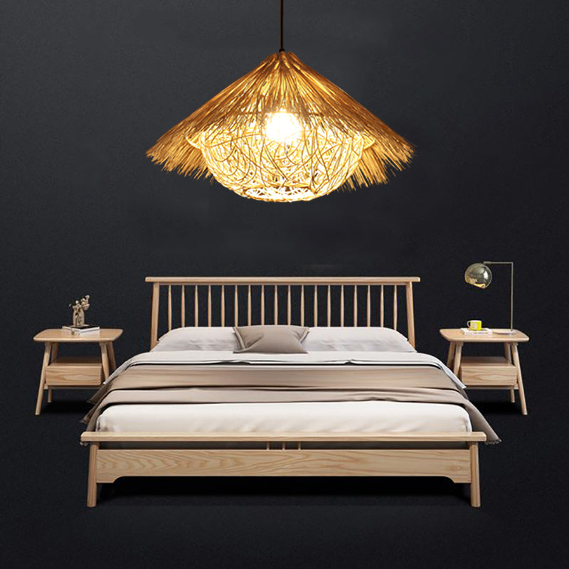 Rattan Bird's Nest Shade Hanging Lights Modern Style 1 Head Hanging Mount Fixture for Restaurant