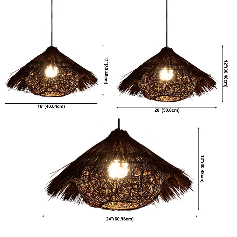 Rattan Bird's Nest Shade Hanging Lights Modern Style 1 Head Hanging Mount Fixture for Restaurant