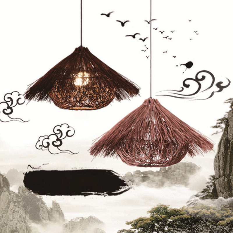 Rattan Bird's Nest Shade Hanging Lights Modern Style 1 Head Hanging Mount Fixture for Restaurant