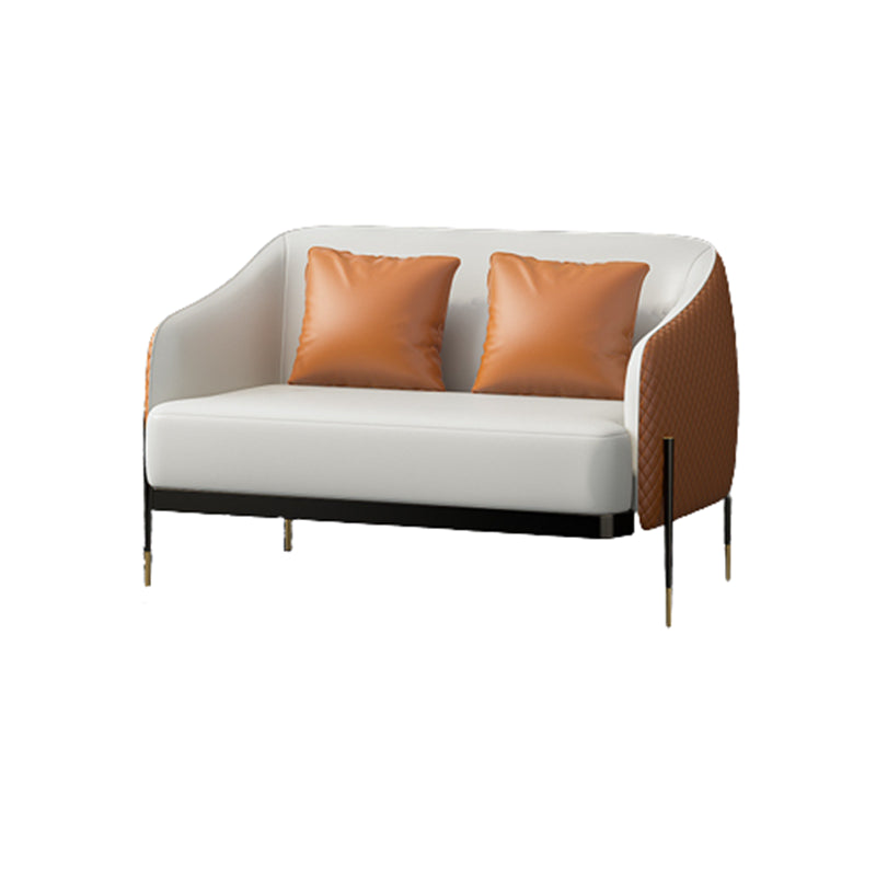 Contemporary Faux Leather Settee Stain-Resistant Couch in Orange and Blue