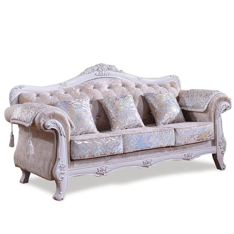 Traditional Velvet Couch Three Cushion Seat Settee with Rolled Arms