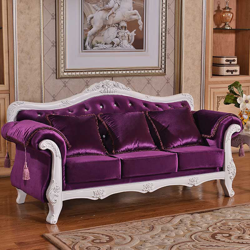 Traditional Velvet Couch Three Cushion Seat Settee with Rolled Arms