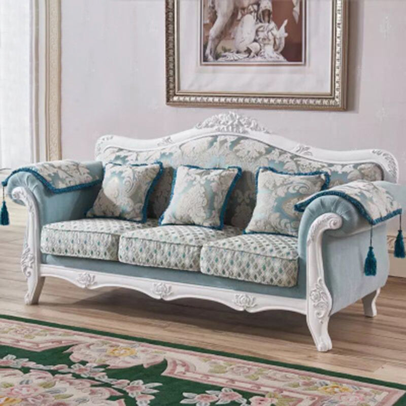 Traditional Velvet Couch Three Cushion Seat Settee with Rolled Arms