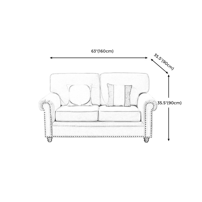 Traditional Biege Pillow Back Couch Rolled Arm Sofa with Nailhead Trim