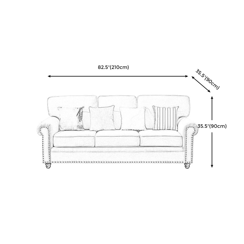 Traditional Biege Pillow Back Couch Rolled Arm Sofa with Nailhead Trim