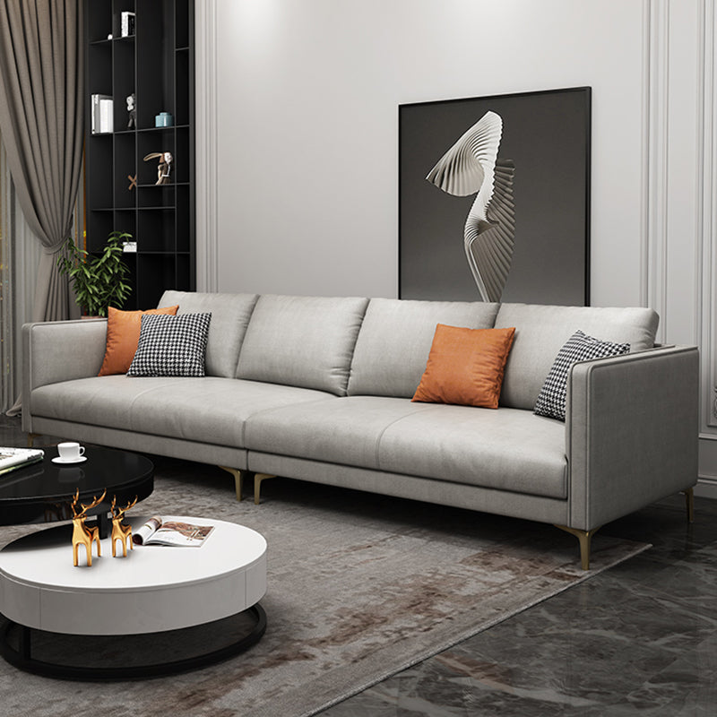 Contemporary Light Gray Cushion Back Settee Living Room Square Arm Sofa