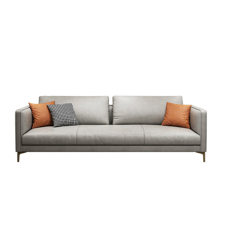 Contemporary Light Gray Cushion Back Settee Living Room Square Arm Sofa