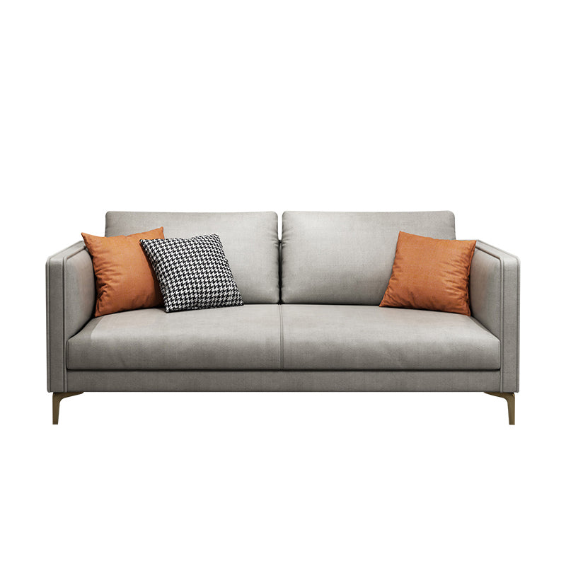 Contemporary Light Gray Cushion Back Settee Living Room Square Arm Sofa