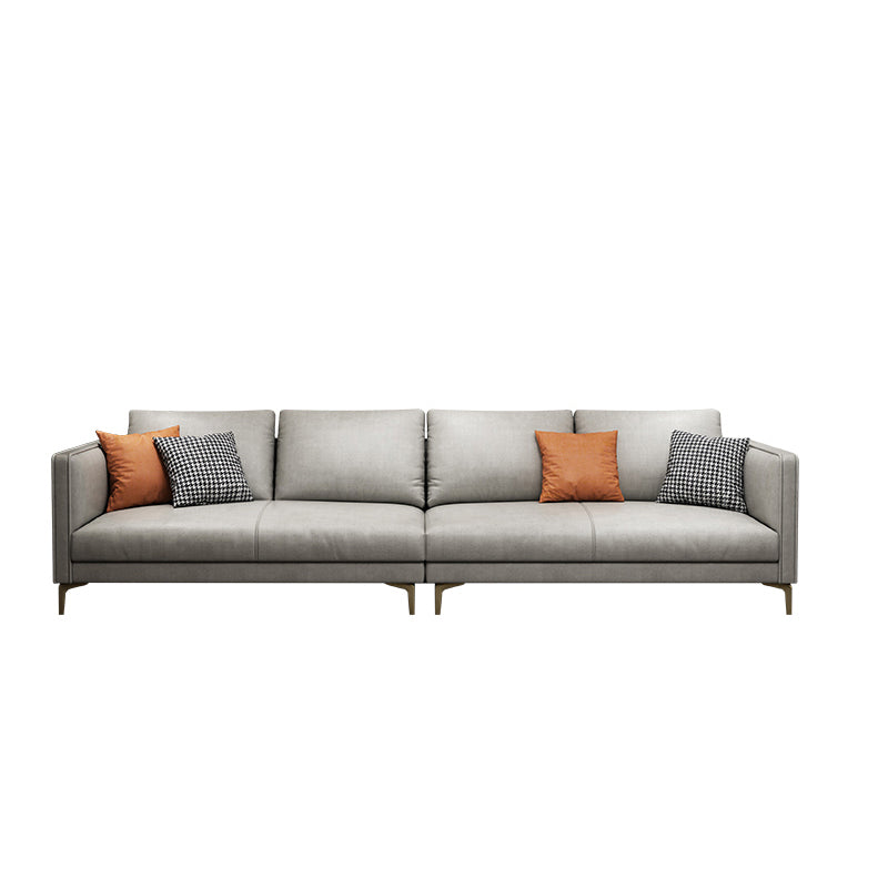 Contemporary Light Gray Cushion Back Settee Living Room Square Arm Sofa