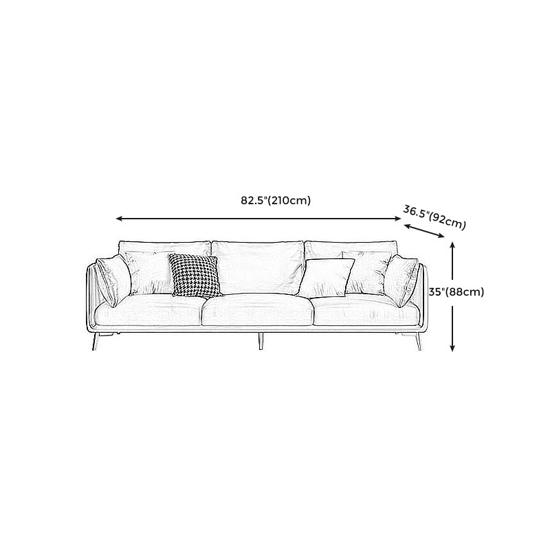 Contemporary Square Arm Couch Pillow Back Settee for Three People