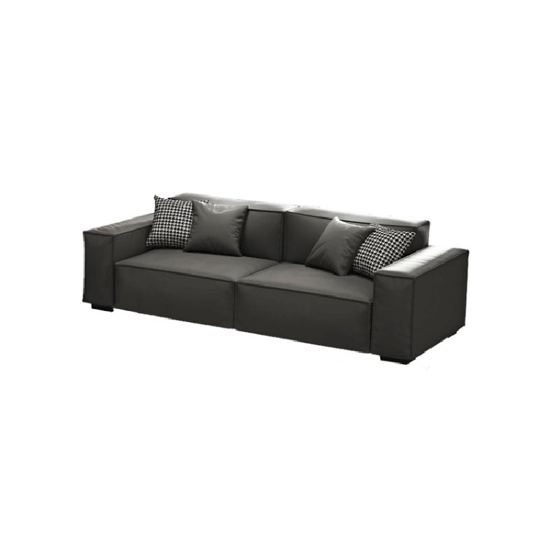 Contemporary Square Arm Standard Sofa Stain-Resistant Settee in Black