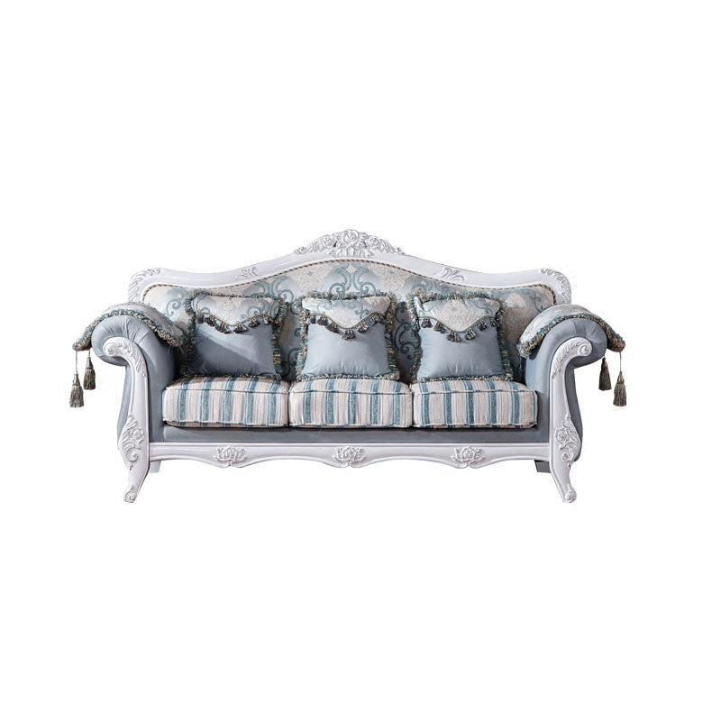 French Country Standard Rolled Arm Settee Tufted Back Couch for Three People