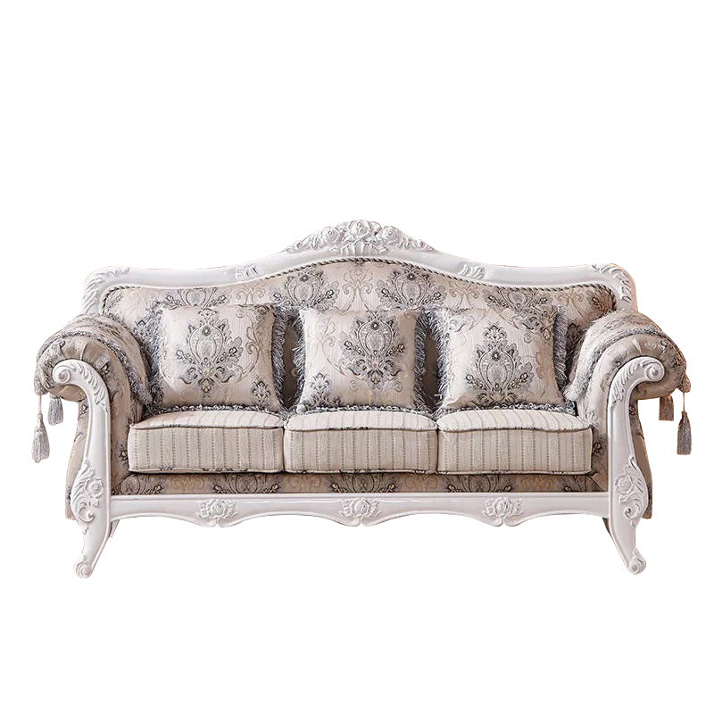 French Country Standard Rolled Arm Settee Tufted Back Couch for Three People