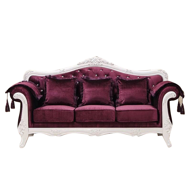 French Country Standard Rolled Arm Settee Tufted Back Couch for Three People