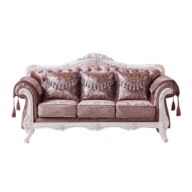 French Country Standard Rolled Arm Settee Tufted Back Couch for Three People