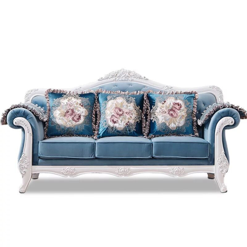 French Country Standard Rolled Arm Settee Tufted Back Couch for Three People