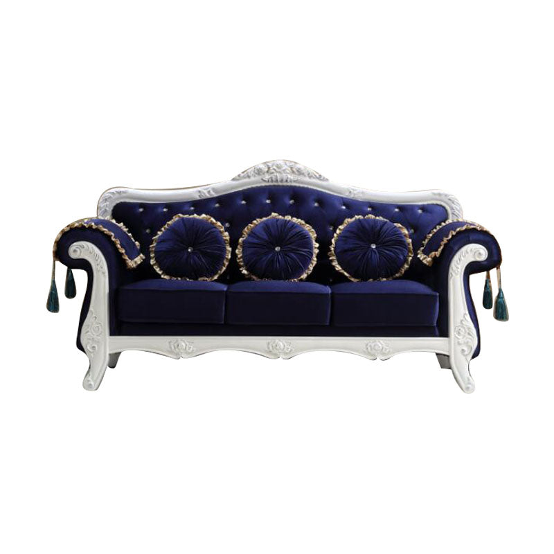 French Country Standard Rolled Arm Settee Tufted Back Couch for Three People