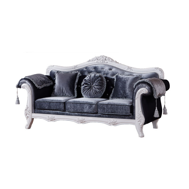 French Country Standard Rolled Arm Settee Tufted Back Couch for Three People