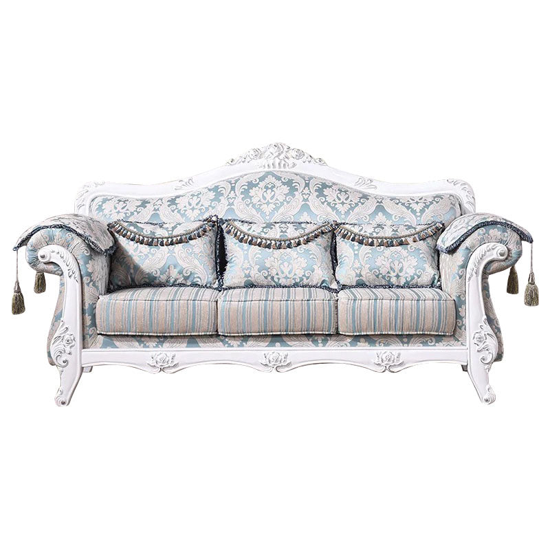 French Country Standard Rolled Arm Settee Tufted Back Couch for Three People