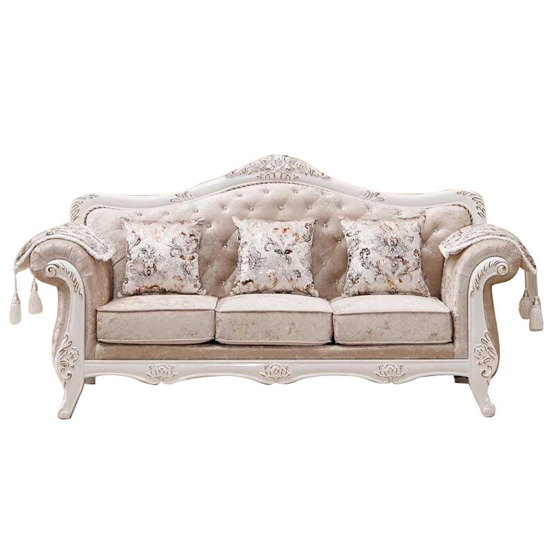 French Country Standard Rolled Arm Settee Tufted Back Couch for Three People