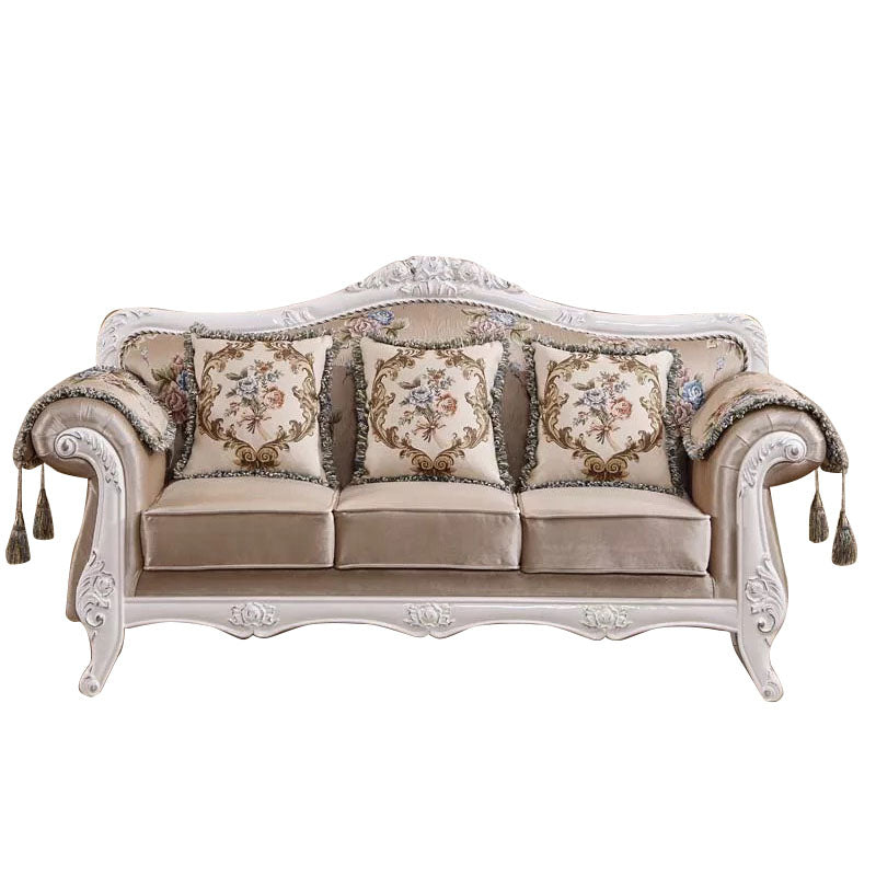 French Country Standard Rolled Arm Settee Tufted Back Couch for Three People