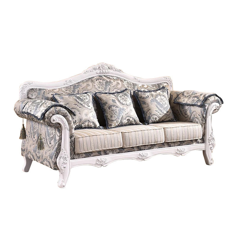 French Country Standard Rolled Arm Settee Tufted Back Couch for Three People