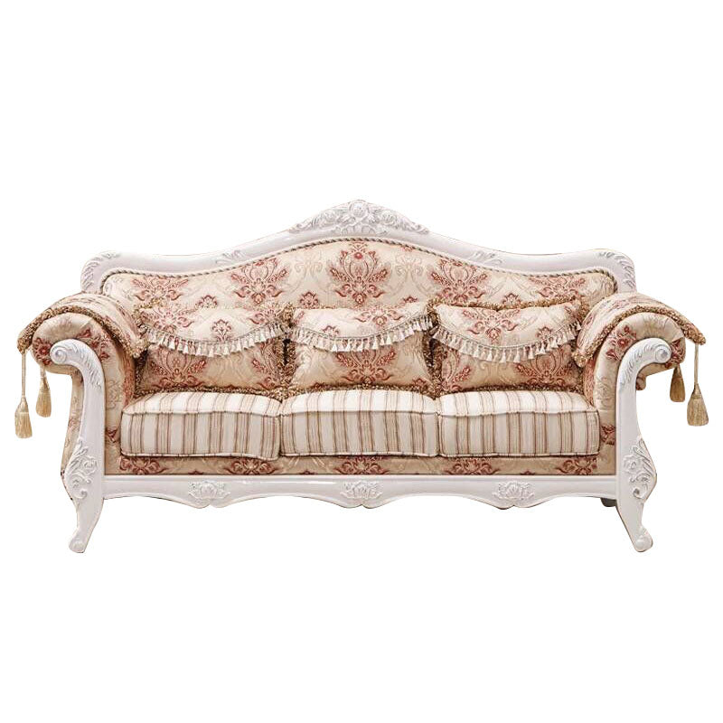 French Country Standard Rolled Arm Settee Tufted Back Couch for Three People