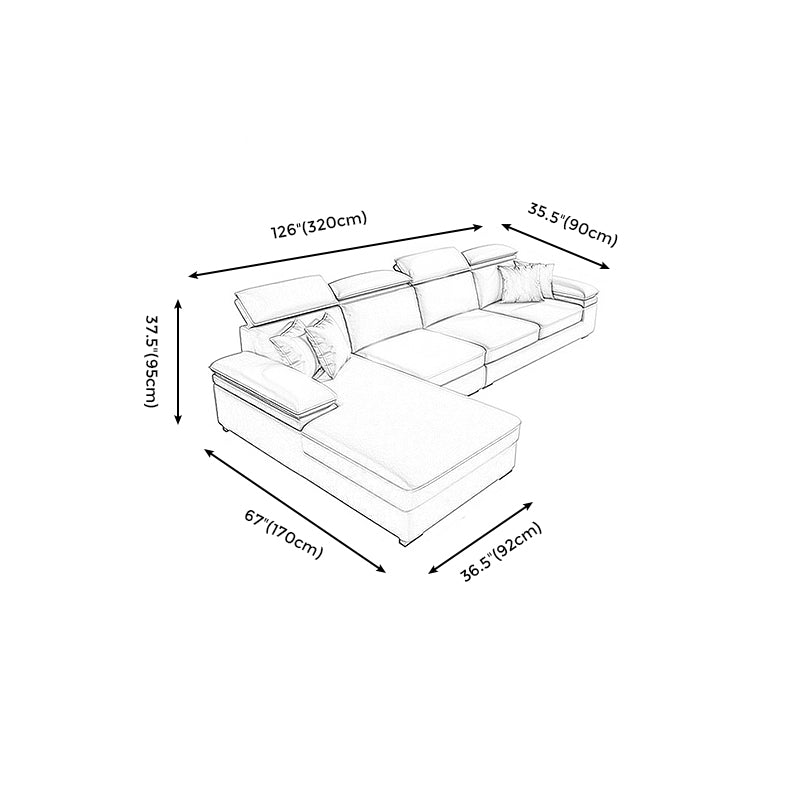 Grey L-Shape Sectional with Pillow Back Cushions Sofa for Living Room